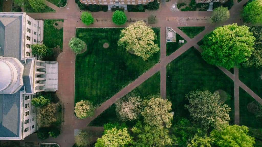 Aerial over the University of North Carolina in the Spring